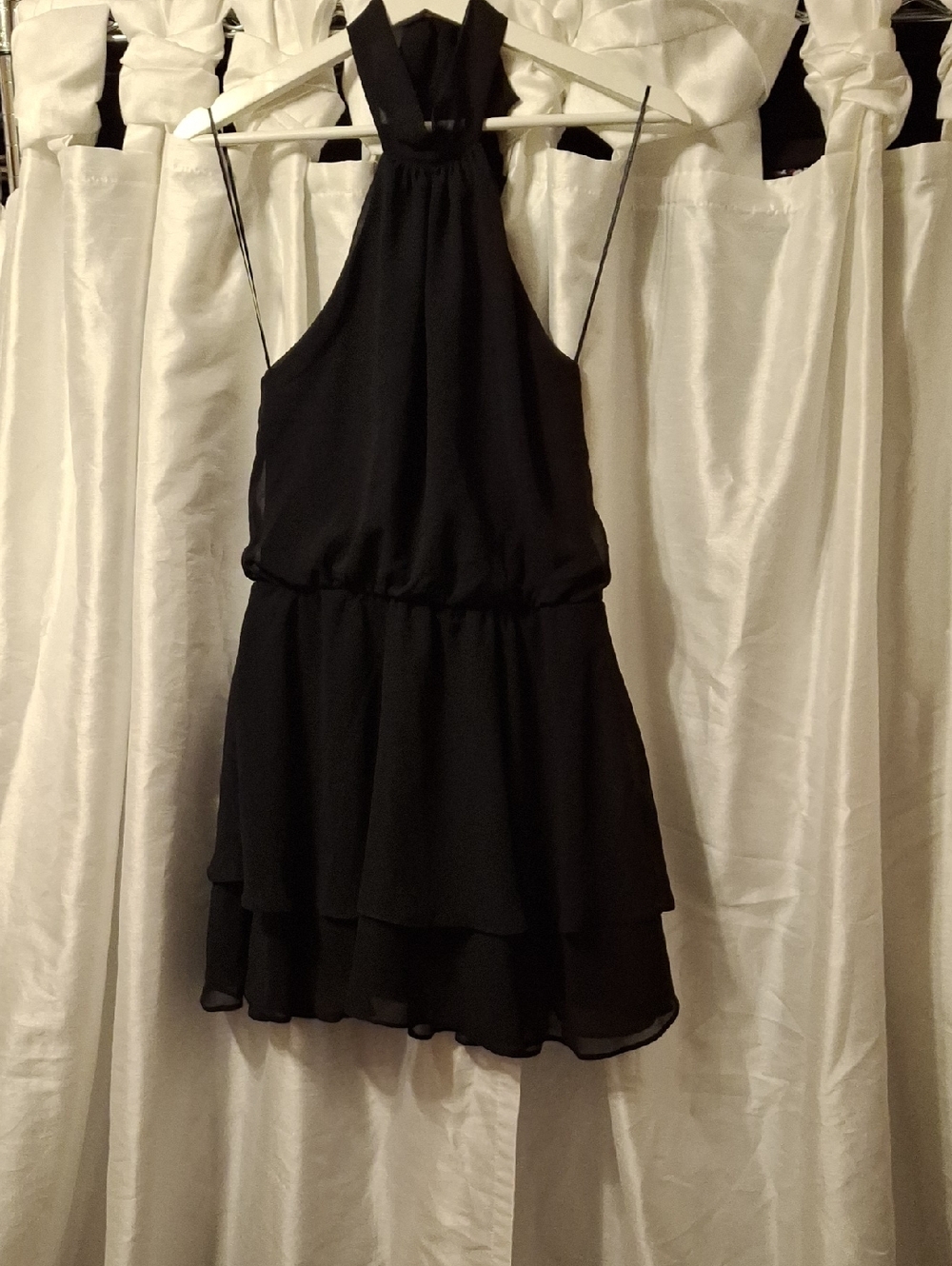 Divided Black Halter Tiered Mini Dress